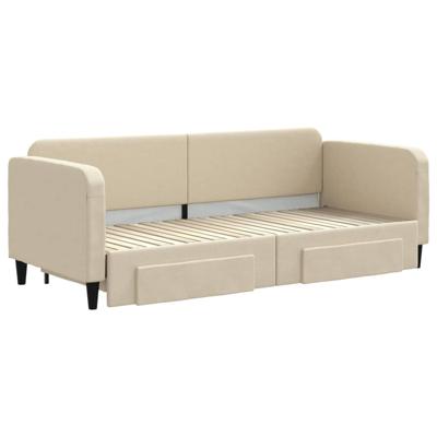 Slaapbank met onderschuifbed en lades 80x200 cm stof crèmekleur