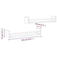 Wandschappen met stangen 2 st 80x16x14 cm zwart - thumbnail