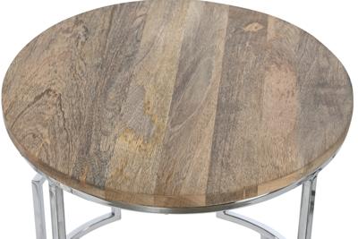 Set van 3 tafels Home ESPRIT Bruin Zilverkleurig Natuurlijk Staal Mangohout 49,5 x 49,5 x 62 cm