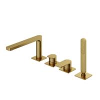 Hotbath Gal Badrandcombinatie één hendel mengkraan met draaibare uitloop en 2 functies omstel Geborsteld messing PVD GL073BBP - thumbnail