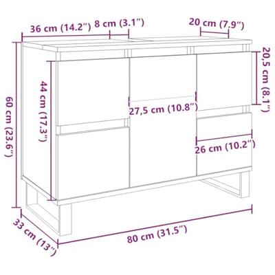 Badkamerkast 80x33x60 cm bewerkt hout oud houtkleurig