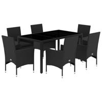 7-delige Tuinset met kussens poly rattan en acaciahout zwart - thumbnail