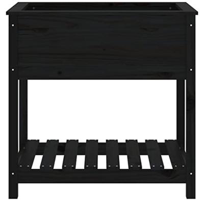 Plantenbak met schap 82,5x54x81 cm massief grenenhout zwart