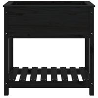 Plantenbak met schap 82,5x54x81 cm massief grenenhout zwart - thumbnail