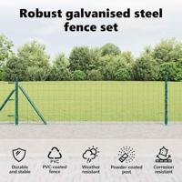 VidaXL Hek met paal groen 0,8 x 10 m staal en pvc - thumbnail