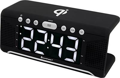 Soundmaster FM-horloge-radio UR800SW met QI-laadstation voor smartphones/tablets, dimbaar jumbo-led-display, zwart