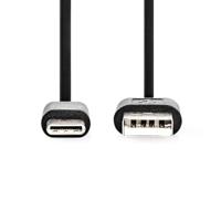 USB-Kabel | USB 2.0 | USB-A Male | USB-C Male | 15 W | 480 Mbps | Vernikkeld | 2.00 m | Rond | PVC | Zwart - thumbnail