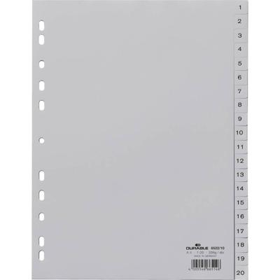 Durable 6522 Register DIN A4 1-20 Polypropyleen Grijs 20 tabbladen Bedrukte tabs 652210 Durable 6522 Register DIN A4 1-20 Polypropyleen Grijs 20 tabbladen Bedrukte tabs 652210