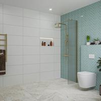 Fortifura Galeria inloopdouche - 40x200cm - ribbelglas - wandarm - Geborsteld Messing PVD (Goud) SW797948/SW797910 - thumbnail