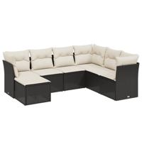 7-delige Loungeset met kussens poly rattan zwart - thumbnail