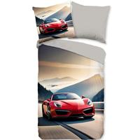 Good Morning Kinderdekbedovertrek "rode sportieve auto" - Multi - (140x200/220 cm) - Katoen - thumbnail
