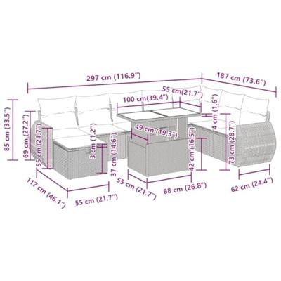 9-delige Loungeset met kussens poly rattan beige