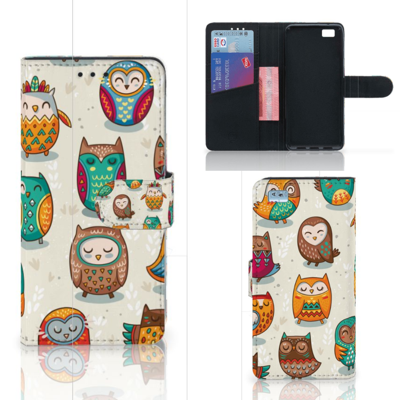 Huawei Ascend P8 Lite | Telefoonhoesje | Met pasjeshouder | Vrolijke Uilen