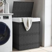 VidaXL Wasmand met deksel 46x33x60 cm poly rattan grijs - thumbnail