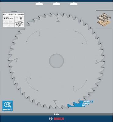 Bosch Accessories Construct Wood 2608640694 Hardmetaal-cirkelzaagblad 450 x 30 x 3.8 mm Aantal tanden: 32 1 stuk(s) Bosch Accessories Construct Wood 2608640694 Hardmetaal-cirkelzaagblad 450 x 30 x 3.8 mm Aantal tanden: 32 1 stuk(s)