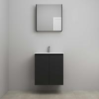 On-Line Badkamermeubelset - 60 cm - Voorgemonteerd - Greeploos 2 Deuren - Porseleinen Wastafel - 1 Kraangat - Spiegelkast - Mat Zwart - thumbnail