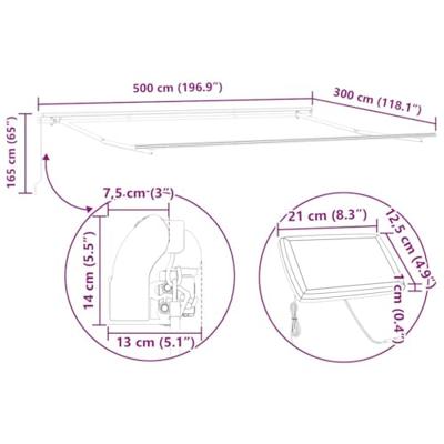 Luifel handmatig uittrekbaar en LED 500x300 cm antraciet en wit