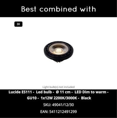 Lucide SENSAS - Plafondspot - Ø 25,8 cm - 3xGU10 (ES111) - Zwart