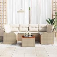 Tuinbankenset met opslag 7 pcs Beige en Crème poly rattan - thumbnail