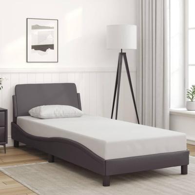 Bedframe met hoofdbord kunstleer grijs 90x200 cm