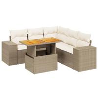 6-delige Loungeset met kussens poly rattan beige - thumbnail