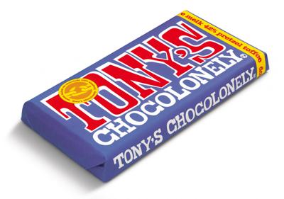 Chocolade Tony&apos;s Chocolonely donker melk pretzel toffee reep 180gr