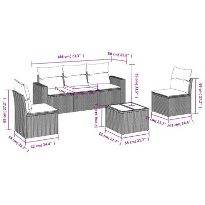6-delige Loungeset met kussens poly rattan bruin - thumbnail