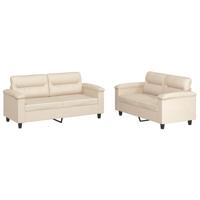 2-delige Loungeset met kussens microvezelstof beige - thumbnail