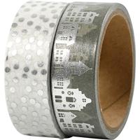 Vivi Gade Masking tape, huizen en stippen - folie, b: 15 mm, zilver, 2x4 m/ 1 doos - thumbnail