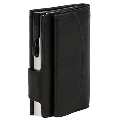 Juscha JU-962201 Pasjeshouder Clicksafe RFID Nappaleer ZW/ZI 8 Pasjes Met Opbergvak Voor Muntgeld