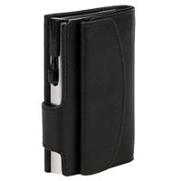 Juscha JU-962201 Pasjeshouder Clicksafe RFID Nappaleer ZW/ZI 8 Pasjes Met Opbergvak Voor Muntgeld - thumbnail