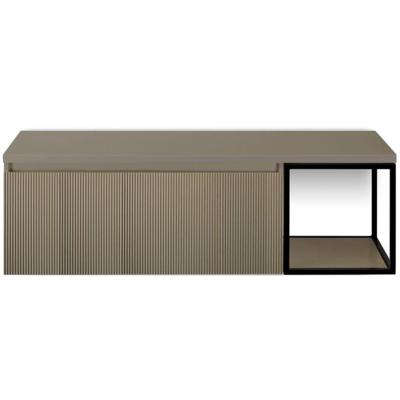 Frozen 3D Badmeubelset 140 cm - Greeplijst in Kleur - Zwart Frame - Wastafelbovenblad Olive