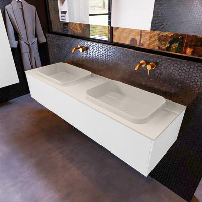 Badkamermeubelset Mondiaz Erin 150 cm met 1 Lade met RIDGE Wastafel Dubbel Linen Zonder Kraangaten Greeploos Mat Talc Badkamermeubelset Mondiaz Erin 150 cm met 1 Lade met RIDGE Wastafel Dubbel Linen Zonder Kraangaten Greeploos Mat Talc