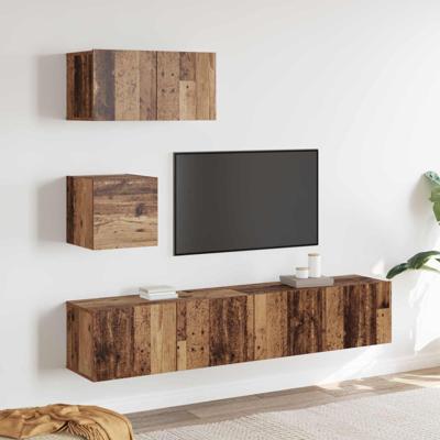 Tv-meubelset Wandgemonteerd 3 pcs Oud Hout Bewerkt hout