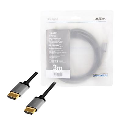 LogiLink HDMI AV Aansluitkabel [1x HDMI-stekker - 1x HDMI-stekker] 3 m Zwart-grijs