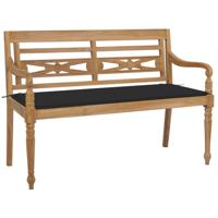 Bank Batavia met zwart kussen 120 cm massief teakhout - thumbnail