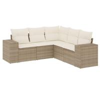 5-delige Loungeset met kussens poly rattan beige - thumbnail