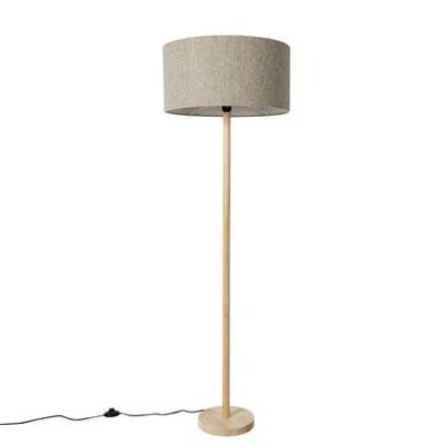 QAZQA Landelijke vloerlamp hout met boucle kap taupe - Mels