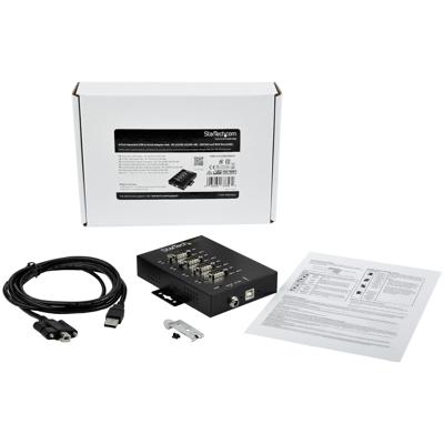 StarTech.com 4 Port Seriële USB Hub naar RS-232/422/485 Adapter, Industriële USB 2.0 naar DB9 Serial Converter Hub, IP30 Rated, Din Rail Monteerbaar, 15kV ESD Bescherming (ICUSB234854I)