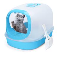 Nobleza Gesloten kattenbak met schepje - Blauw transparant - thumbnail