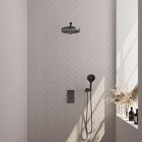 BRAUER Stripe Thermostatische Inbouw Regendouche - 3-weg - rechthoekig - 25cm douchekop - rechte muurarm - 3-standen handdouche - doucheslang - wandaansluitbocht - gunmetal geborsteld PVD 5-GM-395 - thumbnail