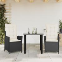 3-delige Tuinset met kussens poly rattan zwart - thumbnail