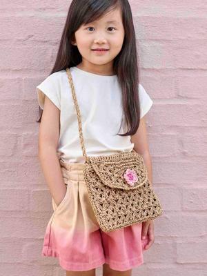 Meisjestas met bloemen van gevlochten touw hout