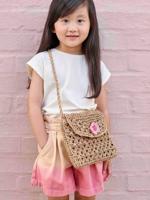 Meisjestas met bloemen van gevlochten touw hout - thumbnail