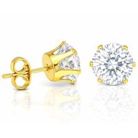 LGT Jewels Stud oorbellen Edelstaal Goudkleurig Ronde Zirkonia Transparant-4mm - thumbnail