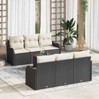 Tuinbankenset met kussen 7 pcs Zwart poly rattan - thumbnail