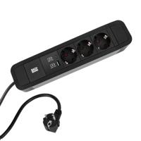 Bachmann Stekkerdoos PRIMO 2 ALU, 3-voudig, zwart, 2,0 m, 1x USB A+C oplader - thumbnail