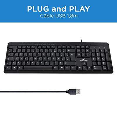 Bluestork Geavanceerd bekabeld toetsenbord, elegant met 10 multimedia-hotkeys, compatibel met Windows Azerty Frans.