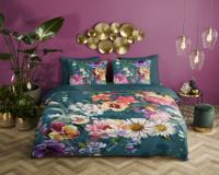 Descanso Dekbedovertrek "bloemen" - Petrol - (240x200/220 cm) - Biologisch Katoen satijn - thumbnail