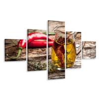 Schilderij - Olijfolie met kruiden en chili, 5luik, Premium print - thumbnail
